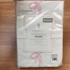 Pottery Barn Kids Bow Border Standard Pillow Sham White NEW